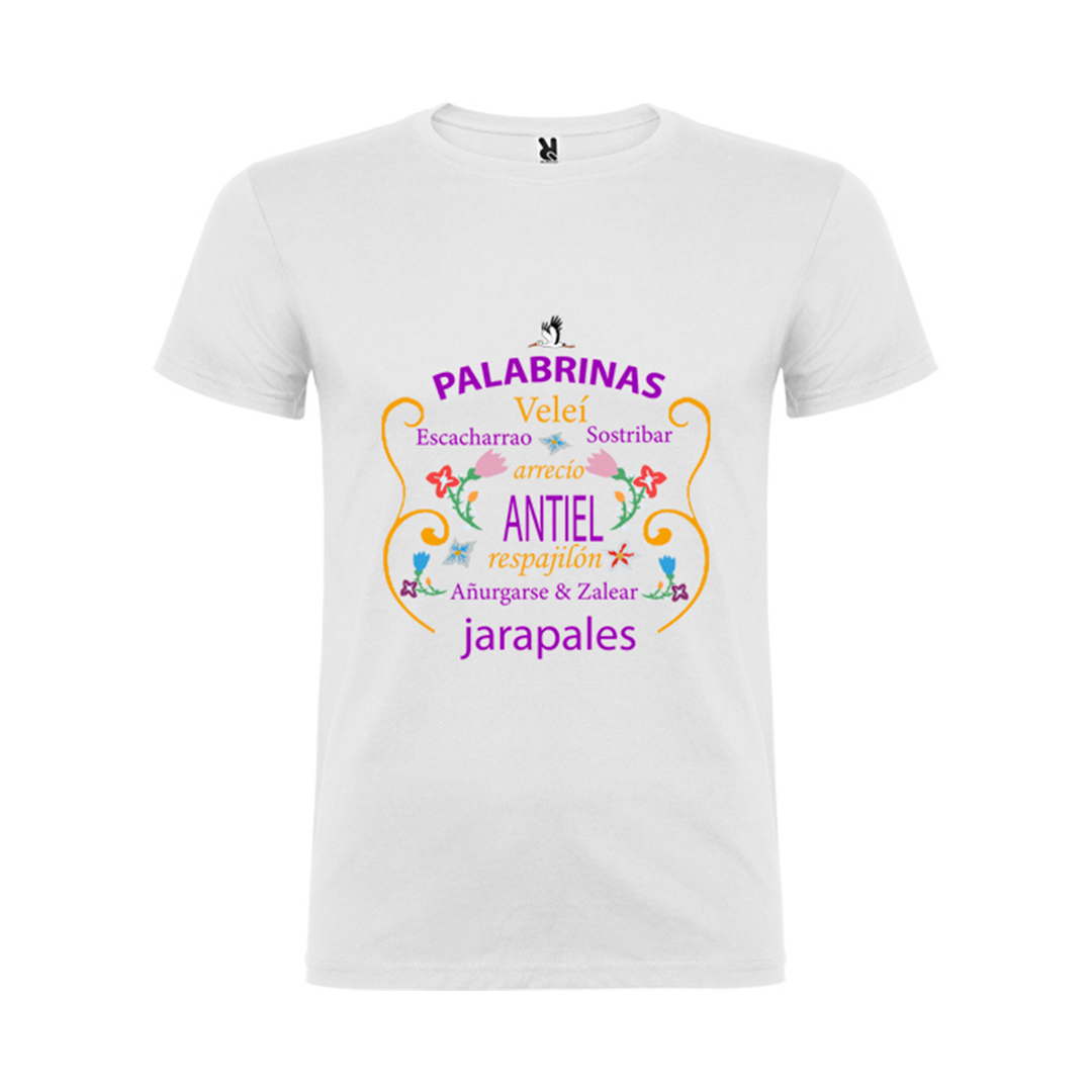 Camiseta Unisex "Palabrinas" blanca 1 Camiseta unisex con diseño Palabrinas extremeñas de Ajecho