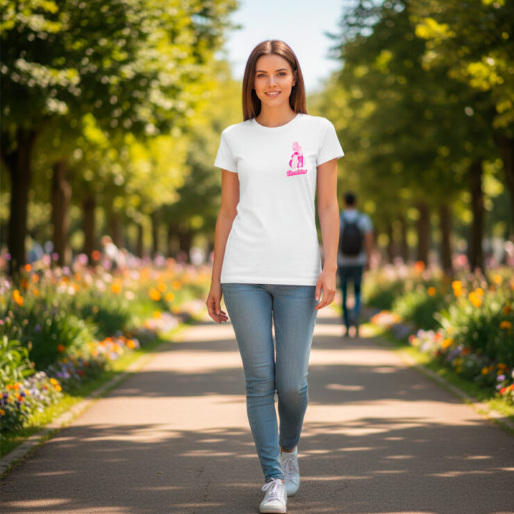 Camiseta Ajecho Femenina blana Bonitina modelo IA
